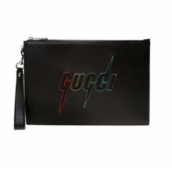 NWT Gucci Blade Lightening Embroidered Lion Black Wristlet / Bag - Picture 2 of 6